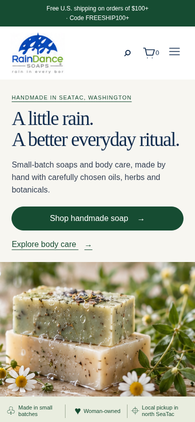 RainDance Soaps mobile homepage concept