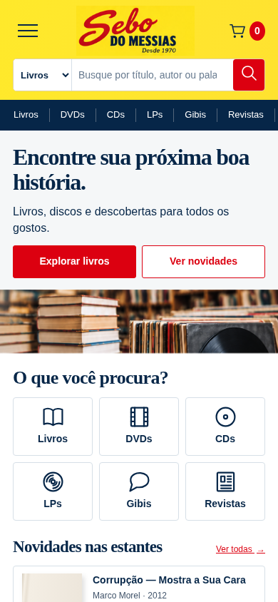 Sebo do Messias mobile homepage concept